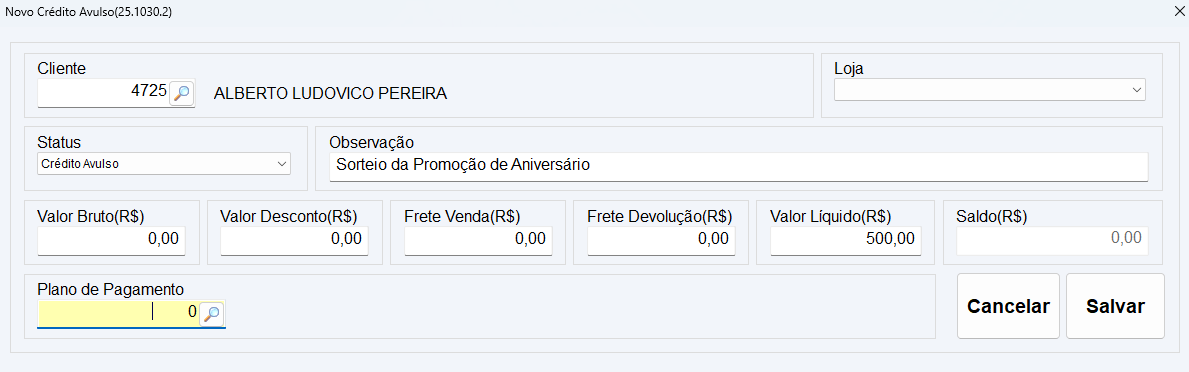 Crédito do Cliente