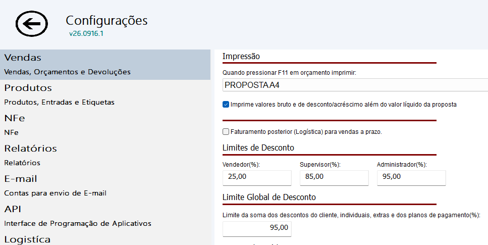 Limites de Desconto na Venda